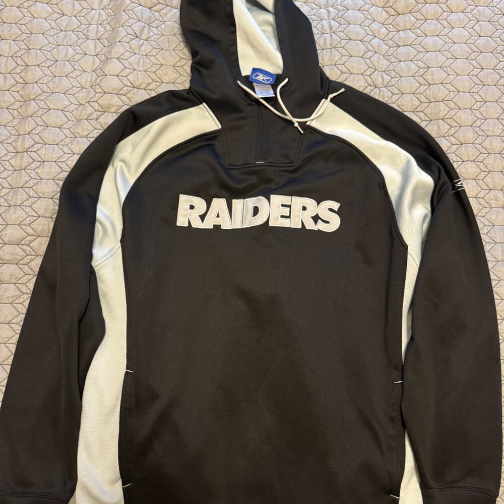 Reebok Las Vegas Raiders Black Hoodie XL Silver Logo NFL - Picture 2 of 5